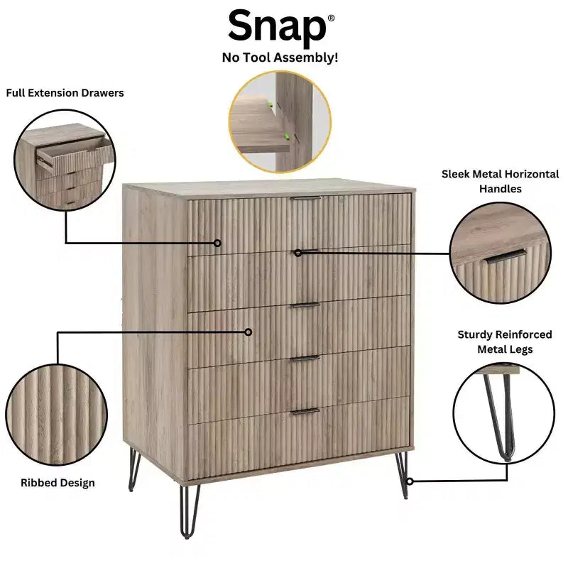 Ensemble de commodes Manhattan Comfort Dumbo 2 pièces moderne avec 5 tiroirs et 3 tiroirs