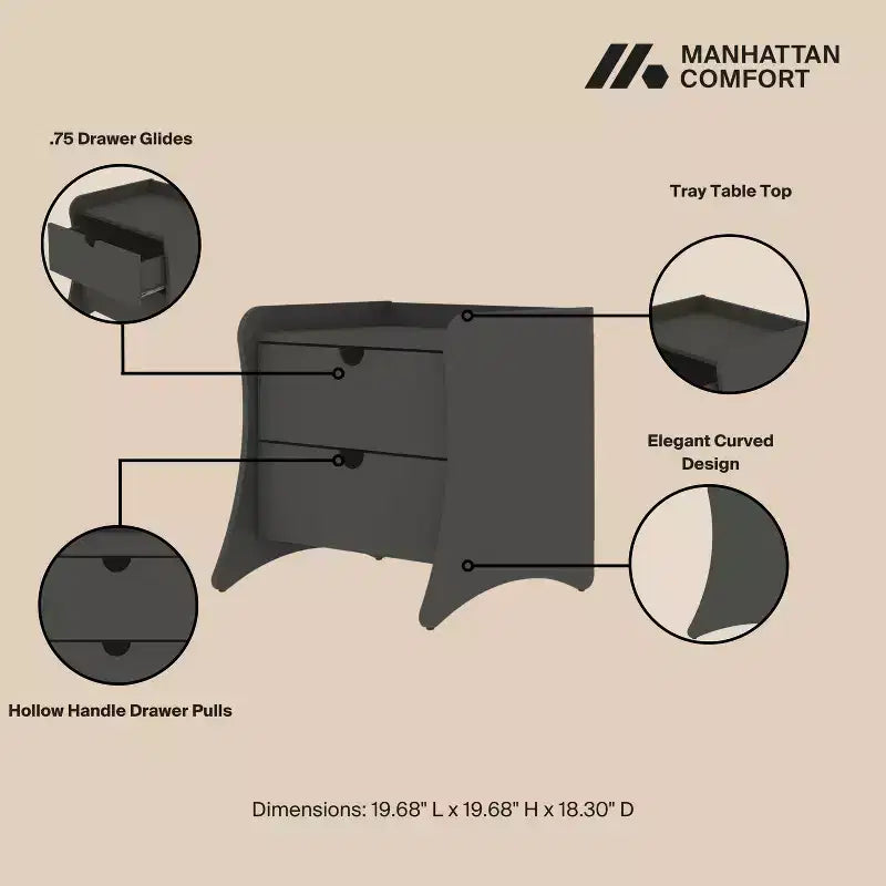 Manhattan Comfort Lot de 2 tables de chevet Coney à 2 tiroirs