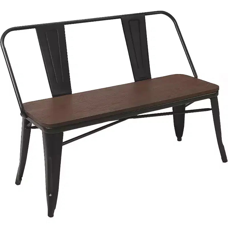 Banc de salle à manger Erommy 42 po, banc d'entrée avec dossier, banc de salle à manger en métal style ferme, banc rustique industriel mi-siècle 3 personnes à broches