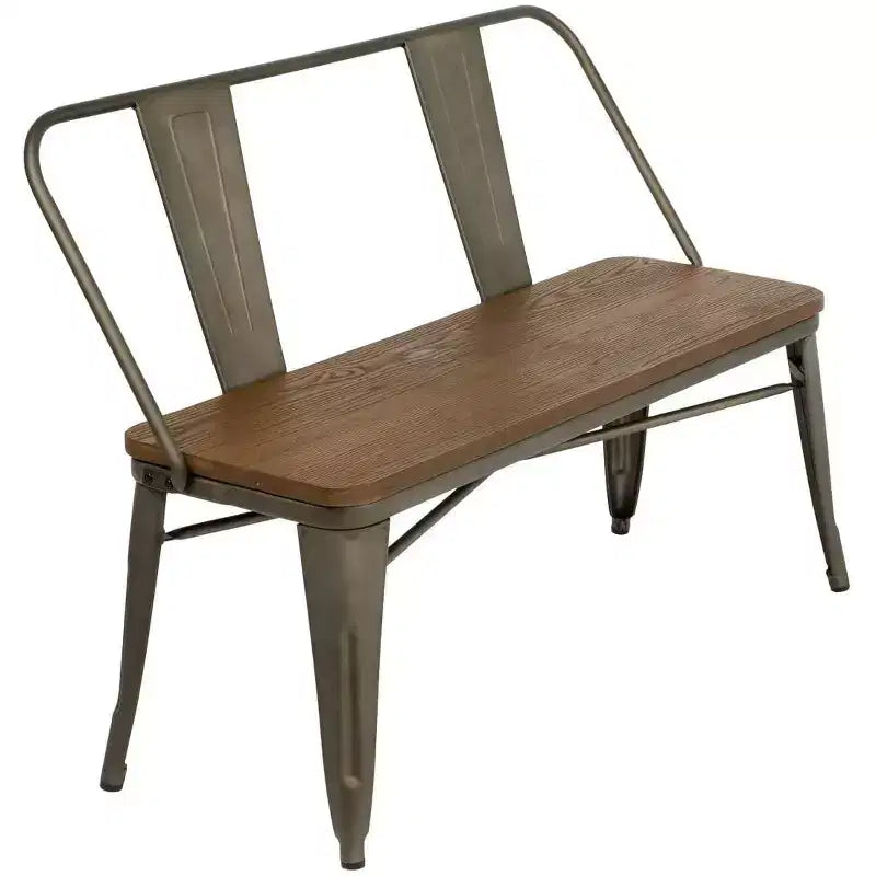 Banc de salle à manger Erommy 42 po, banc d'entrée avec dossier, banc de salle à manger en métal style ferme, banc rustique industriel mi-siècle 3 personnes à broches