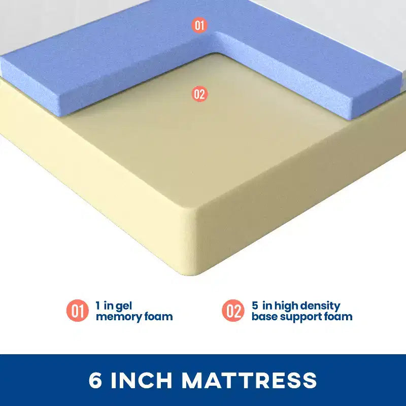 Matelas en mousse à mémoire de forme FDW 6 pouces avec gel pour un sommeil frais et un soulagement de la pression/Matelas semi-fermes certifiés CertiPUR-US/Matelas livré dans une boîte