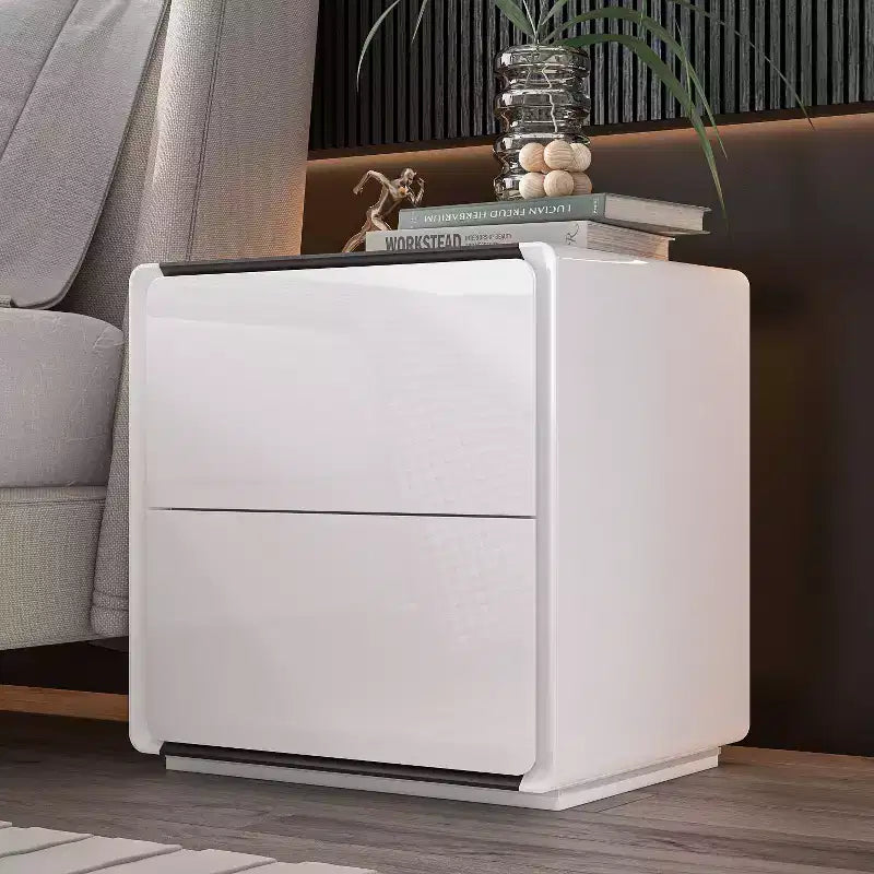 Table de chevet moderne Famapy avec lumière LED et 2 tiroirs