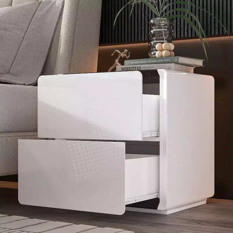 Table de chevet moderne Famapy avec lumière LED et 2 tiroirs