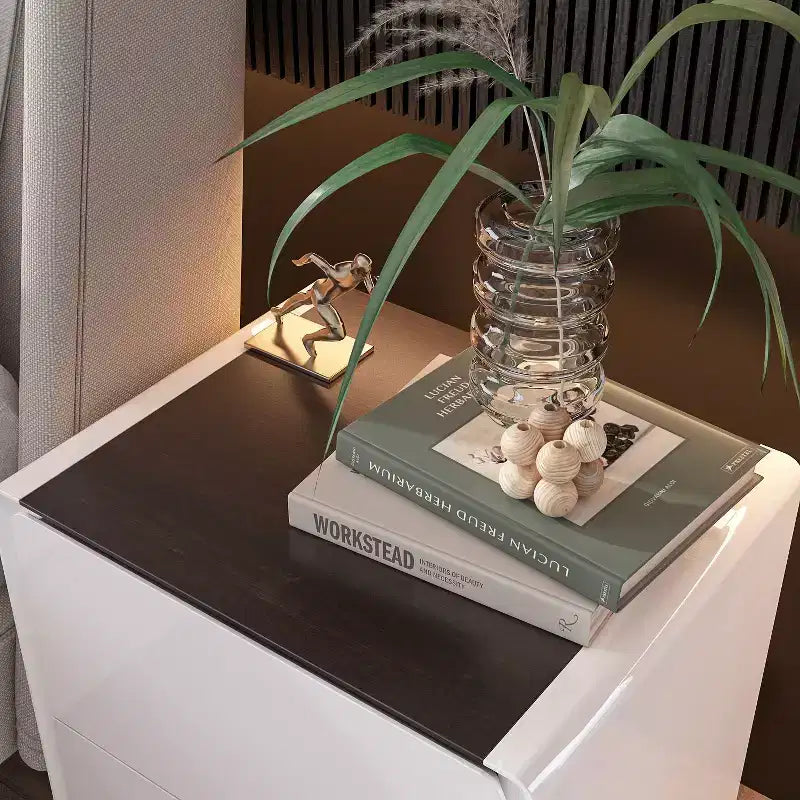 Table de chevet moderne Famapy avec lumière LED et 2 tiroirs
