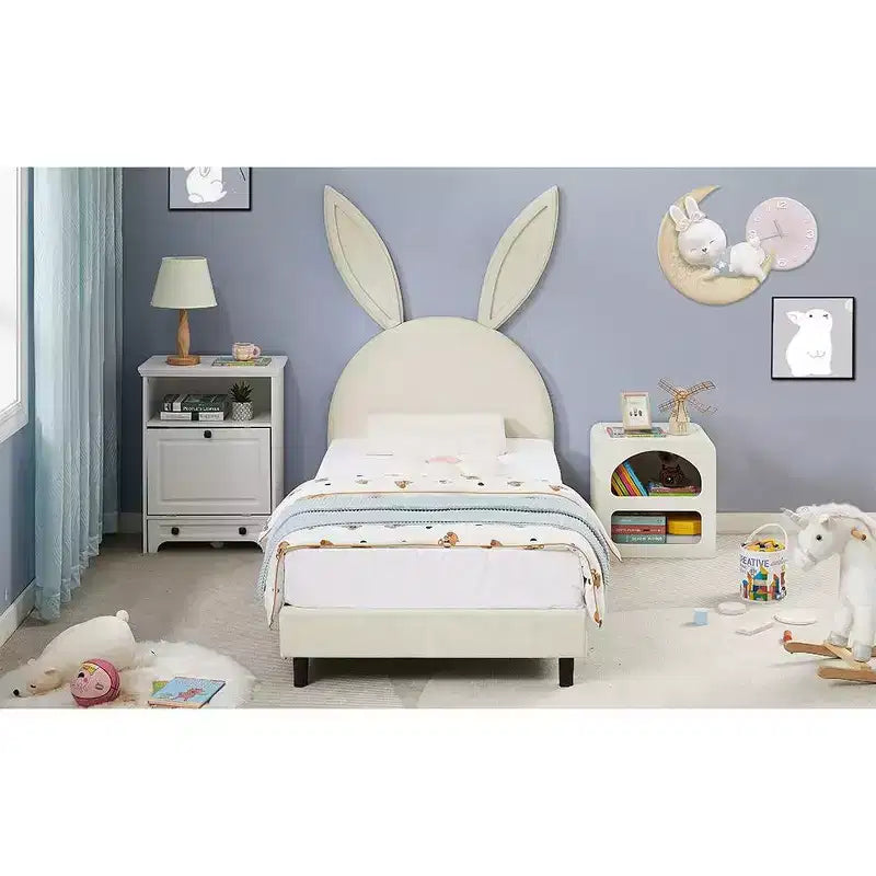 Cadre de lit plateforme double pour enfants VECELO avec tête de lit rembourrée