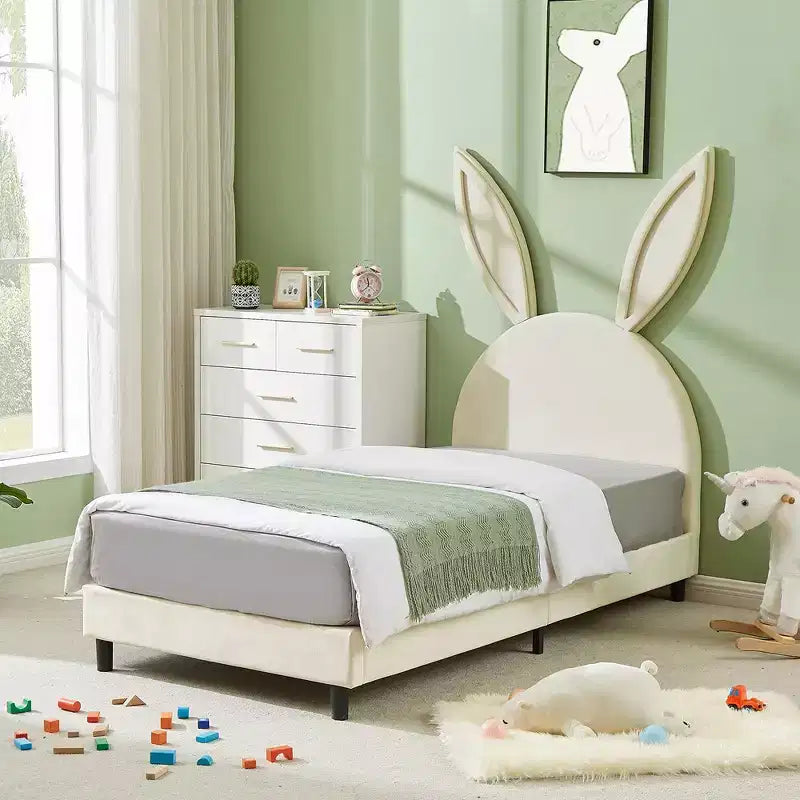 Cadre de lit plateforme double pour enfants VECELO avec tête de lit rembourrée