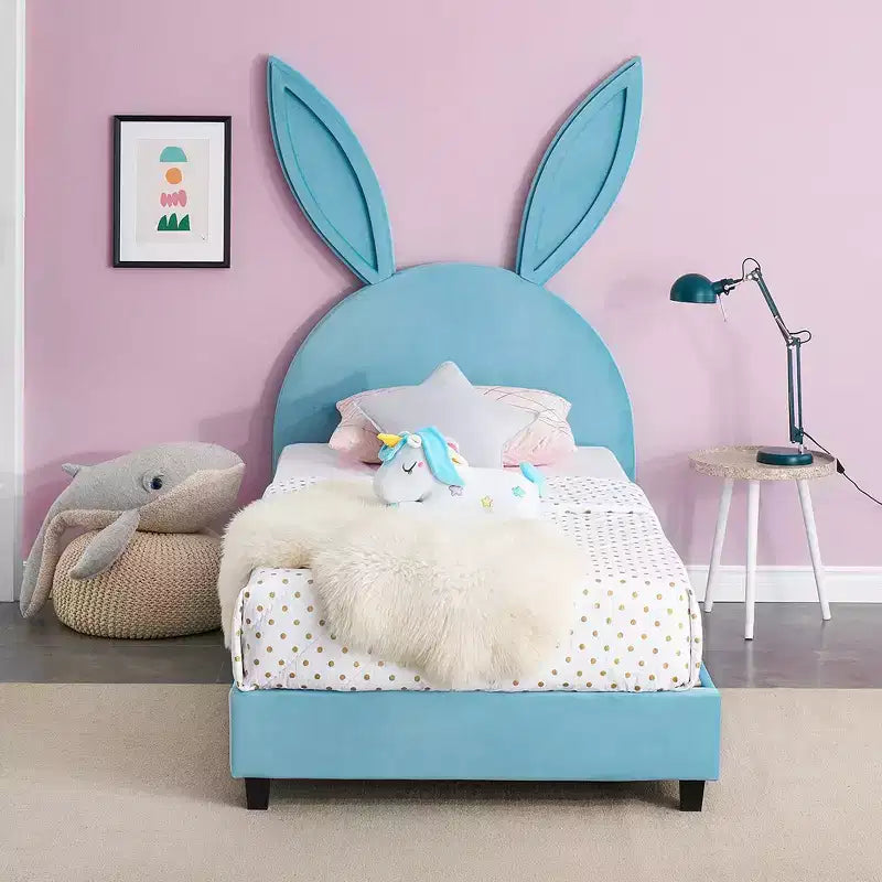 Cadre de lit plateforme double pour enfants VECELO avec tête de lit rembourrée