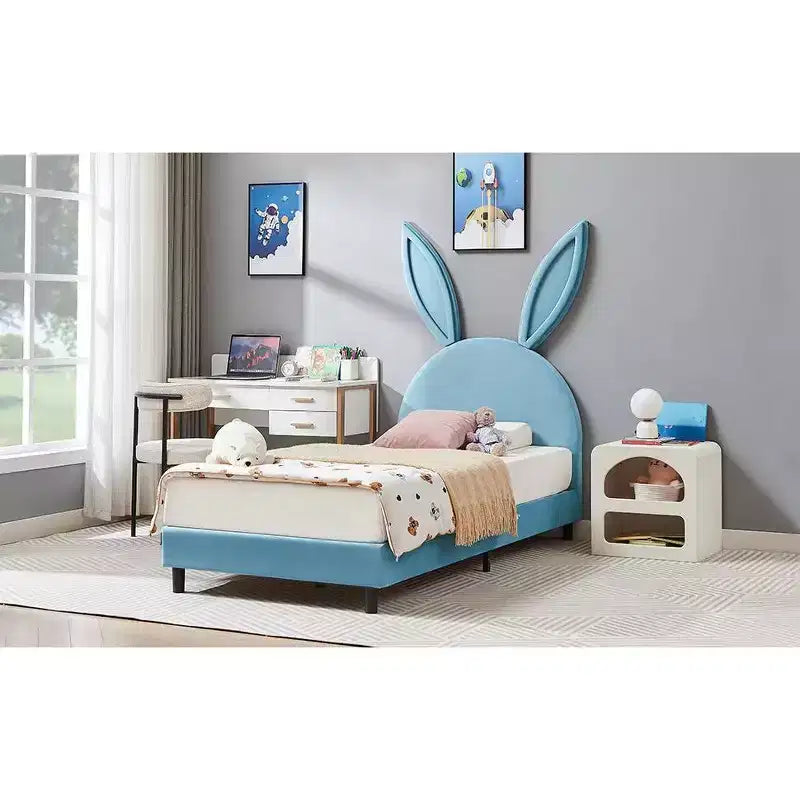 Cadre de lit plateforme double pour enfants VECELO avec tête de lit rembourrée