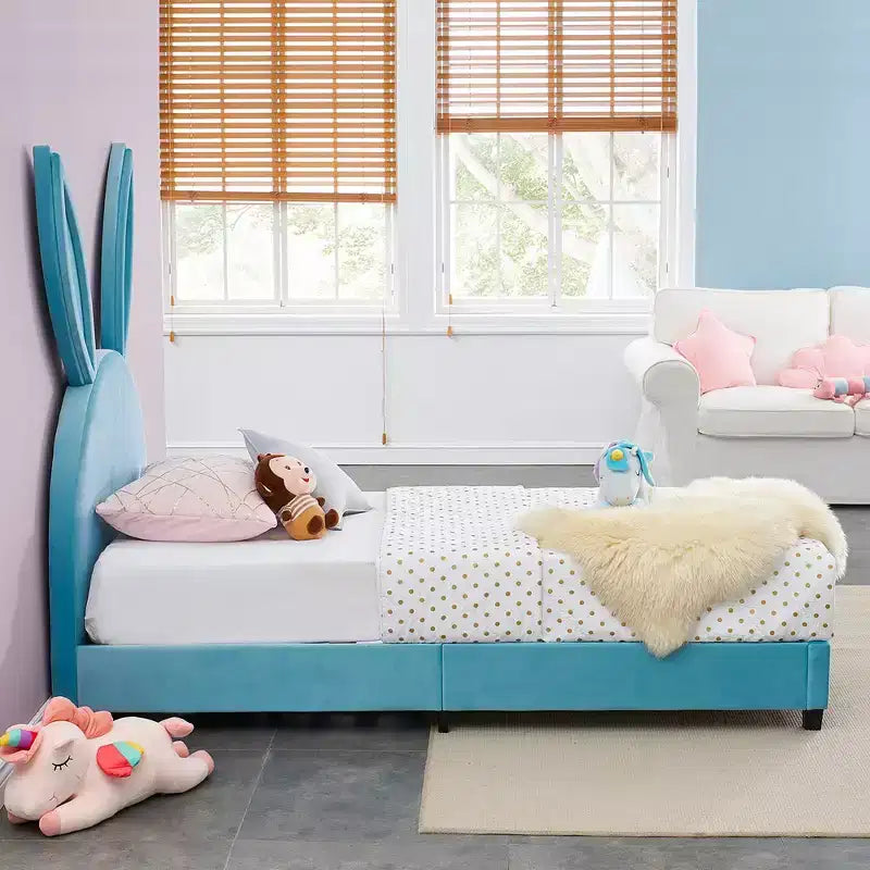 Cadre de lit plateforme double pour enfants VECELO avec tête de lit rembourrée
