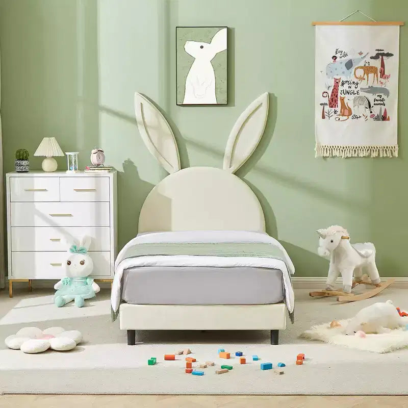 Cadre de lit plateforme double pour enfants VECELO avec tête de lit rembourrée