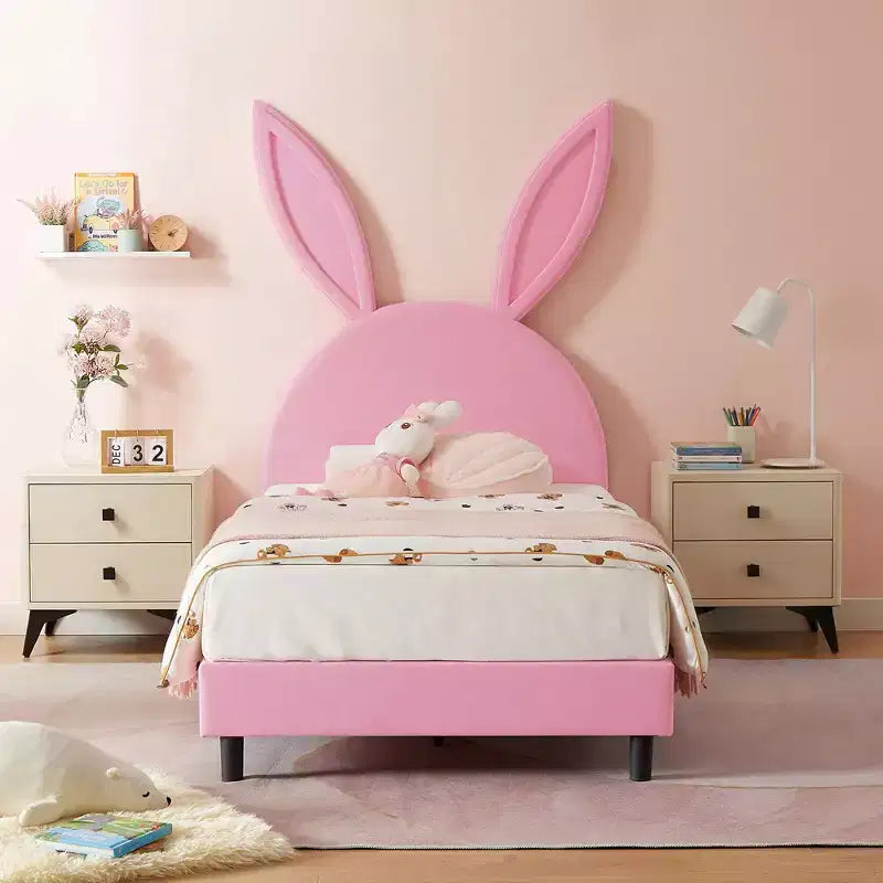 Cadre de lit plateforme double pour enfants VECELO avec tête de lit rembourrée
