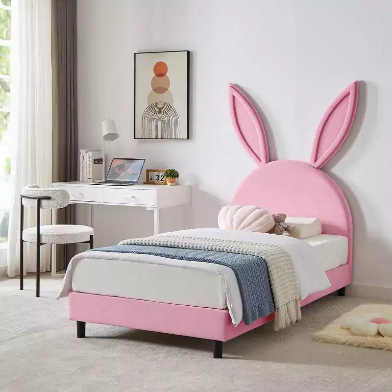 Cadre de lit plateforme double pour enfants VECELO avec tête de lit rembourrée