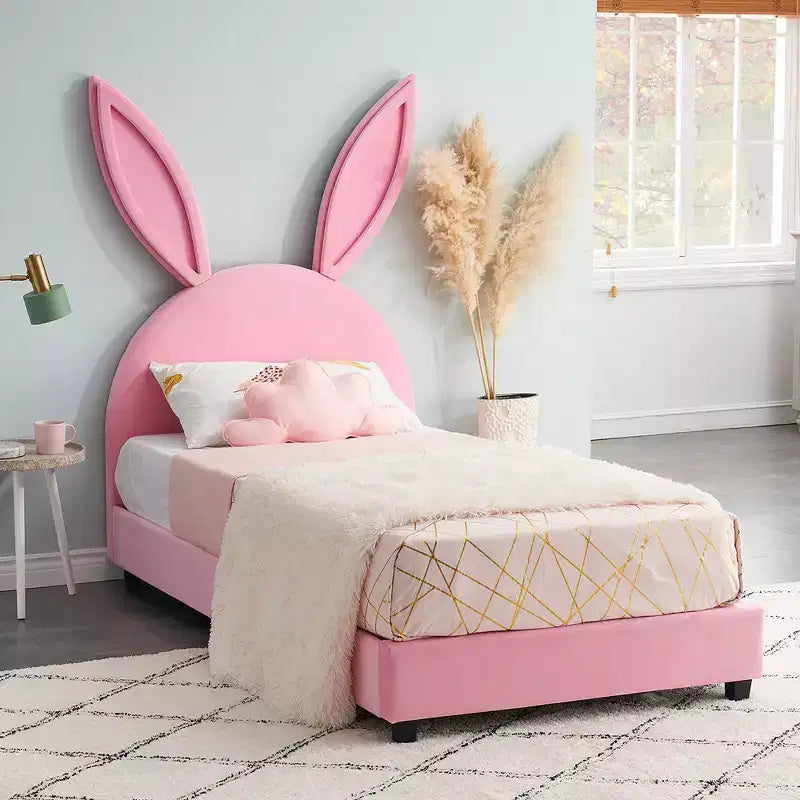 Cadre de lit plateforme double pour enfants VECELO avec tête de lit rembourrée