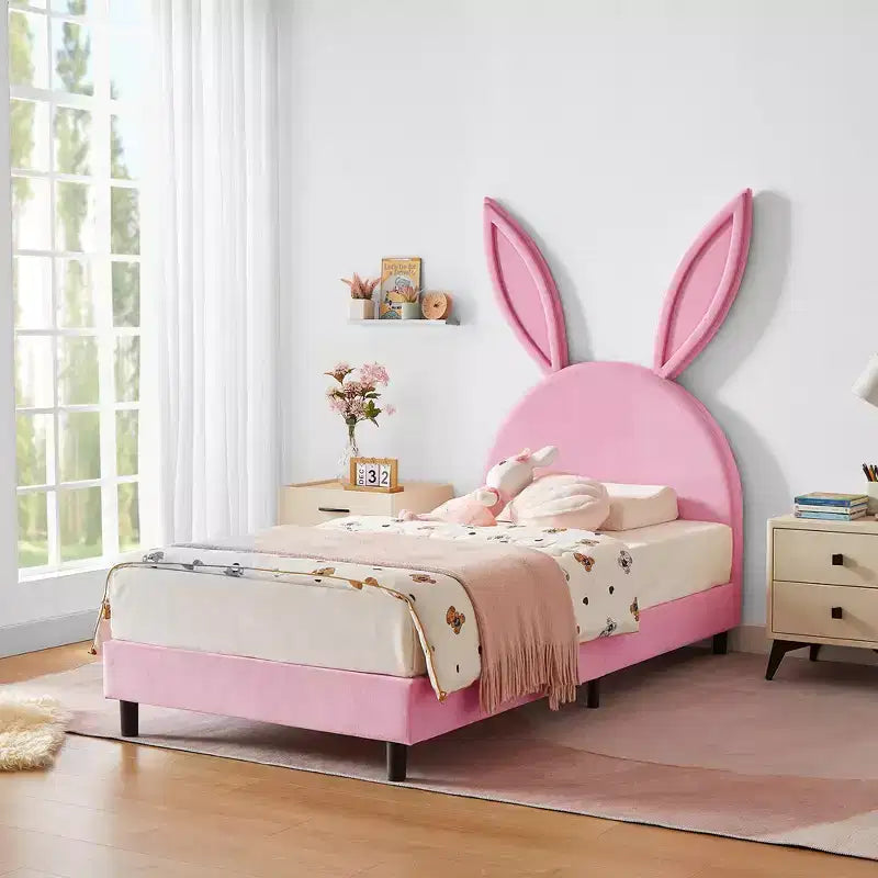 Cadre de lit plateforme double pour enfants VECELO avec tête de lit rembourrée