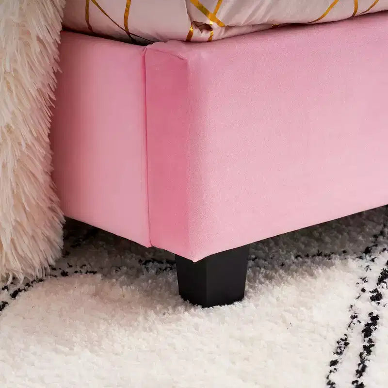 Cadre de lit plateforme double pour enfants VECELO avec tête de lit rembourrée