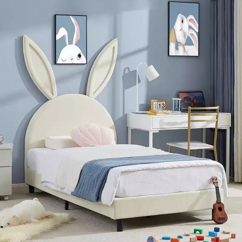 Cadre de lit plateforme double pour enfants VECELO avec tête de lit rembourrée
