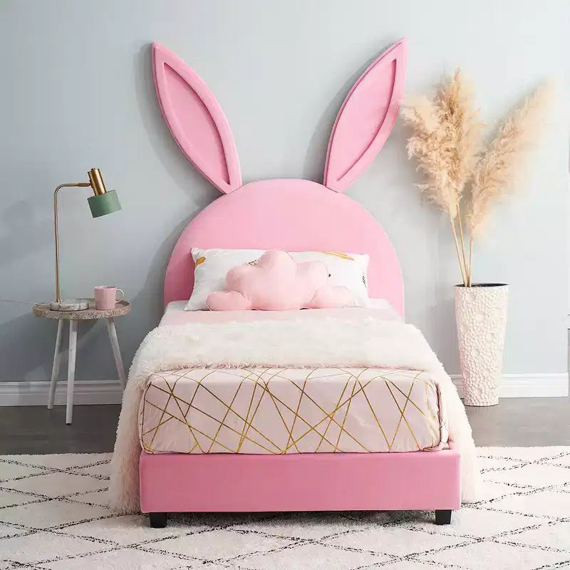 Cadre de lit plateforme double pour enfants VECELO avec tête de lit rembourrée