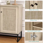 Buffet/bahut de rangement WhizMax avec portes en rotin, console de cuisine/entrée, meuble de rangement bohème, naturel