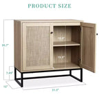 Buffet/bahut de rangement WhizMax avec portes en rotin, console de cuisine/entrée, meuble de rangement bohème, naturel