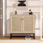 Buffet/bahut de rangement WhizMax avec portes en rotin, console de cuisine/entrée, meuble de rangement bohème, naturel