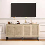 Buffet/bahut de rangement WhizMax avec portes en rotin, console de cuisine/entrée, meuble de rangement bohème, naturel