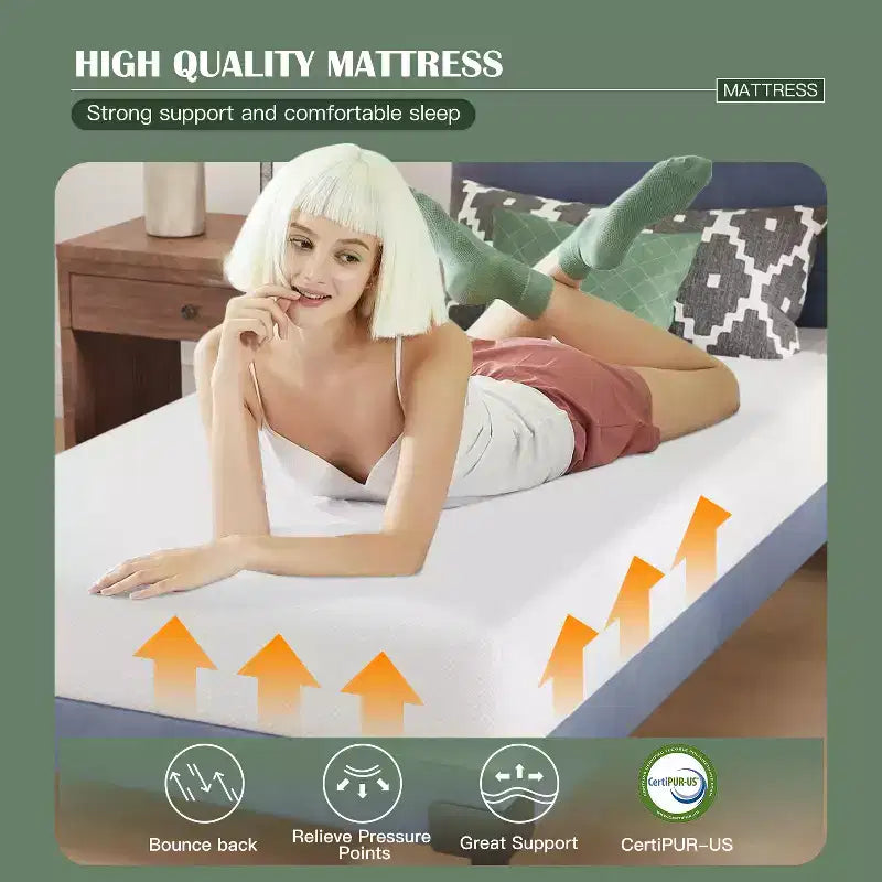 Matelas en mousse de base FDW 8 pouces, certifié CertiPUR-US, matelas respirant pour un sommeil plus frais et un meilleur soutien, housse souple amovible, blanc