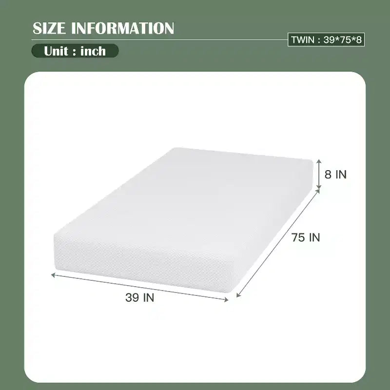 Matelas en mousse de base FDW 8 pouces, certifié CertiPUR-US, matelas respirant pour un sommeil plus frais et un meilleur soutien, housse souple amovible, blanc