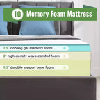 Matelas en mousse à mémoire de forme de 10 pouces FDW, certifié CertiPUR-US pour un sommeil plus frais, offrant soutien et soulagement de la pression, blanc