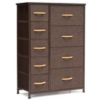 Crestlive Products Commode à 9 tiroirs pour chambre à coucher, tour de rangement verticale avec cadre en acier robuste, plateau en bois, tiroirs en tissu faciles à tirer, poignées en bois.