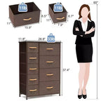 Crestlive Products Commode à 9 tiroirs pour chambre à coucher, tour de rangement verticale avec cadre en acier robuste, plateau en bois, tiroirs en tissu faciles à tirer, poignées en bois.