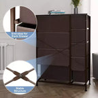 Crestlive Products Commode à 9 tiroirs pour chambre à coucher, tour de rangement verticale avec cadre en acier robuste, plateau en bois, tiroirs en tissu faciles à tirer, poignées en bois.