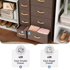Crestlive Products Commode à 9 tiroirs pour chambre à coucher, tour de rangement verticale avec cadre en acier robuste, plateau en bois, tiroirs en tissu faciles à tirer, poignées en bois.