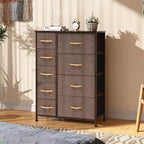 Crestlive Products Commode à 9 tiroirs pour chambre à coucher, tour de rangement verticale avec cadre en acier robuste, plateau en bois, tiroirs en tissu faciles à tirer, poignées en bois.