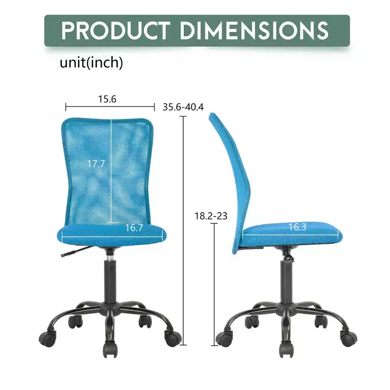 FDW Chaise de Bureau Dossier Moyen en Maille Chaise d'Ordinateur sans Accoudoirs Chaise Pivotante à Roulettes avec Support Lombaire