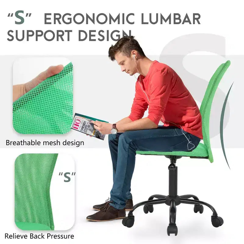 FDW Chaise de Bureau Dossier Moyen en Maille Chaise d'Ordinateur sans Accoudoirs Chaise Pivotante à Roulettes avec Support Lombaire