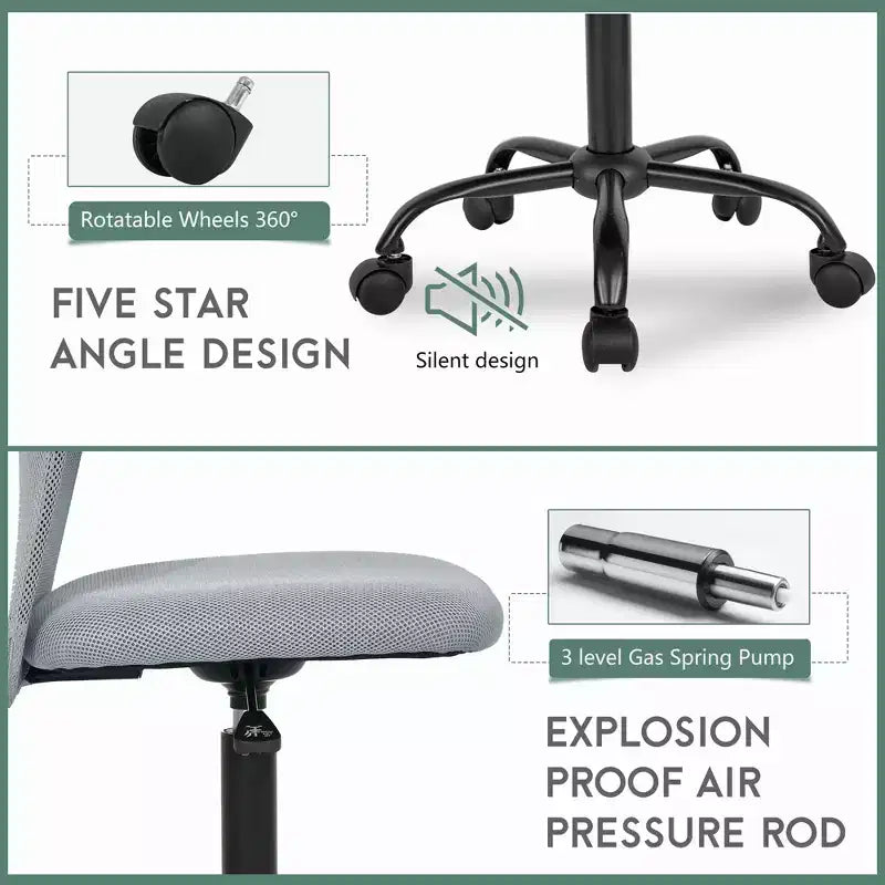 FDW Chaise de Bureau Dossier Moyen en Maille Chaise d'Ordinateur sans Accoudoirs Chaise Pivotante à Roulettes avec Support Lombaire