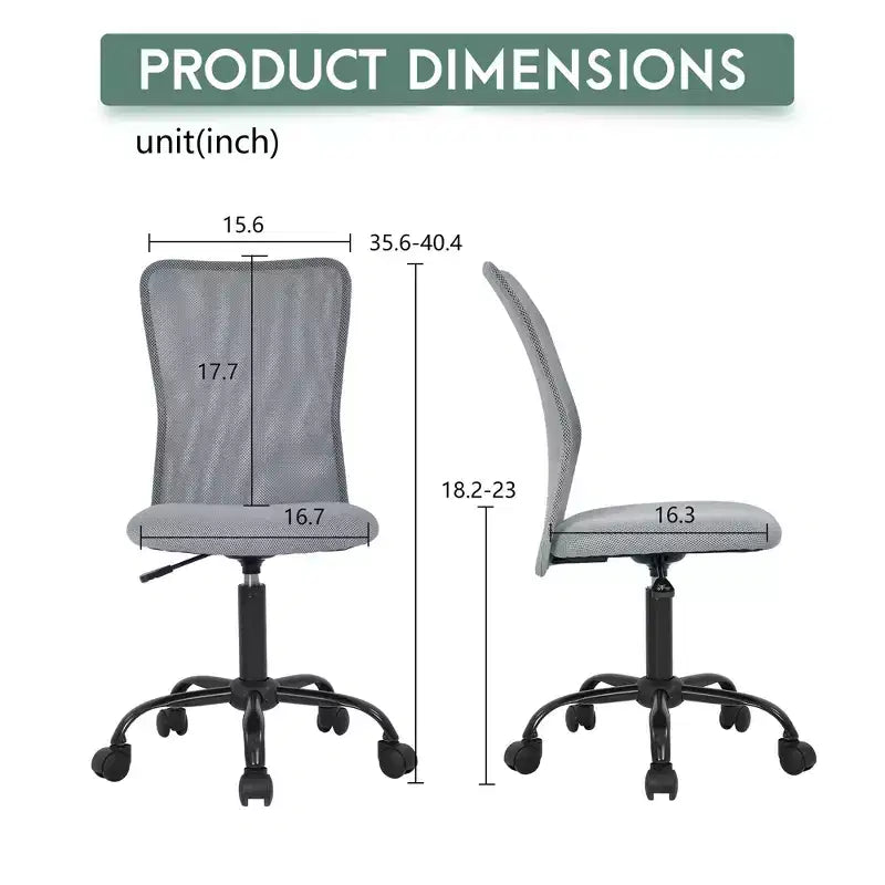 FDW Chaise de Bureau Dossier Moyen en Maille Chaise d'Ordinateur sans Accoudoirs Chaise Pivotante à Roulettes avec Support Lombaire