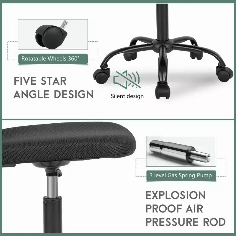 FDW Chaise de Bureau Dossier Moyen en Maille Chaise d'Ordinateur sans Accoudoirs Chaise Pivotante à Roulettes avec Support Lombaire