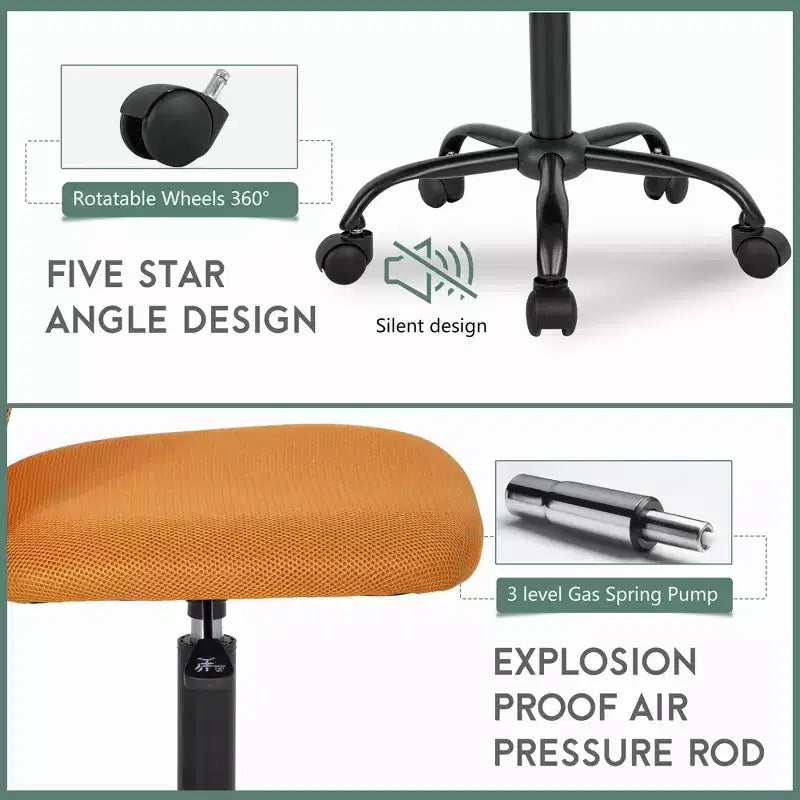FDW Chaise de Bureau Dossier Moyen en Maille Chaise d'Ordinateur sans Accoudoirs Chaise Pivotante à Roulettes avec Support Lombaire