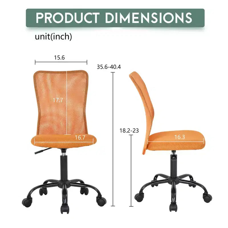 FDW Chaise de Bureau Dossier Moyen en Maille Chaise d'Ordinateur sans Accoudoirs Chaise Pivotante à Roulettes avec Support Lombaire