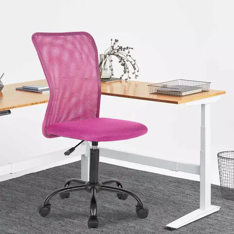 FDW Chaise de Bureau Dossier Moyen en Maille Chaise d'Ordinateur sans Accoudoirs Chaise Pivotante à Roulettes avec Support Lombaire