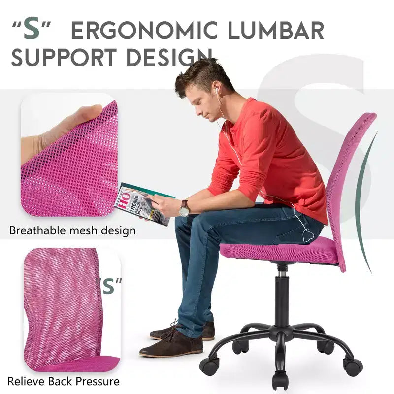 FDW Chaise de Bureau Dossier Moyen en Maille Chaise d'Ordinateur sans Accoudoirs Chaise Pivotante à Roulettes avec Support Lombaire
