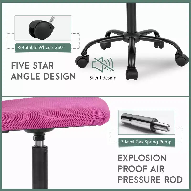 FDW Chaise de Bureau Dossier Moyen en Maille Chaise d'Ordinateur sans Accoudoirs Chaise Pivotante à Roulettes avec Support Lombaire