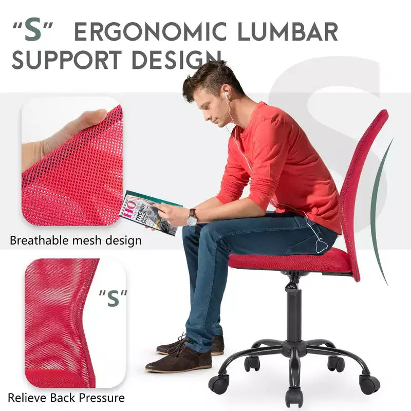 FDW Chaise de Bureau Dossier Moyen en Maille Chaise d'Ordinateur sans Accoudoirs Chaise Pivotante à Roulettes avec Support Lombaire