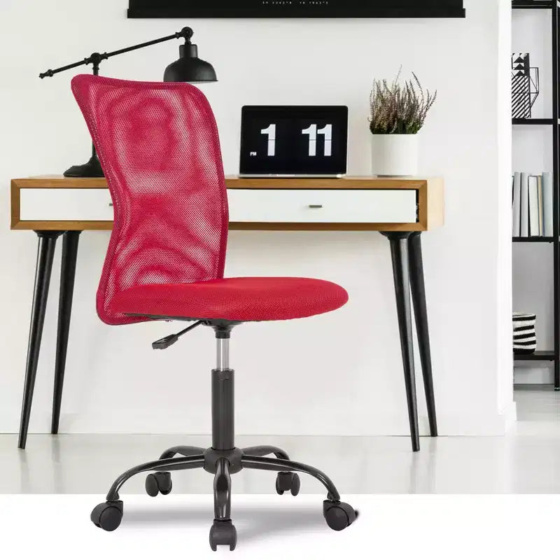 FDW Chaise de Bureau Dossier Moyen en Maille Chaise d'Ordinateur sans Accoudoirs Chaise Pivotante à Roulettes avec Support Lombaire