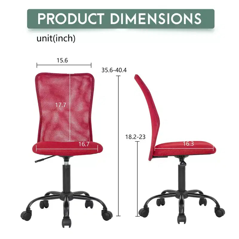 FDW Chaise de Bureau Dossier Moyen en Maille Chaise d'Ordinateur sans Accoudoirs Chaise Pivotante à Roulettes avec Support Lombaire