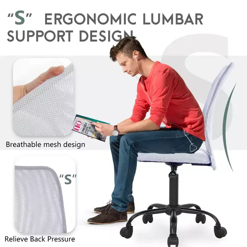 FDW Chaise de Bureau Dossier Moyen en Maille Chaise d'Ordinateur sans Accoudoirs Chaise Pivotante à Roulettes avec Support Lombaire