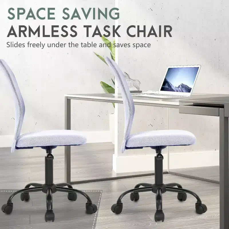 FDW Chaise de Bureau Dossier Moyen en Maille Chaise d'Ordinateur sans Accoudoirs Chaise Pivotante à Roulettes avec Support Lombaire