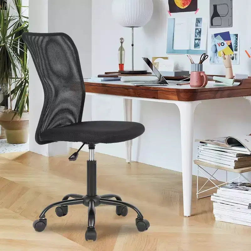 FDW Chaise de Bureau Dossier Moyen en Maille Chaise d'Ordinateur sans Accoudoirs Chaise Pivotante à Roulettes avec Support Lombaire