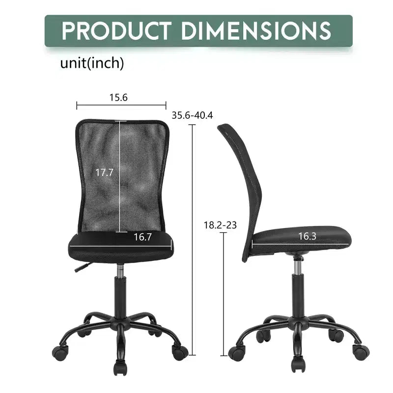 FDW Chaise de Bureau Dossier Moyen en Maille Chaise d'Ordinateur sans Accoudoirs Chaise Pivotante à Roulettes avec Support Lombaire